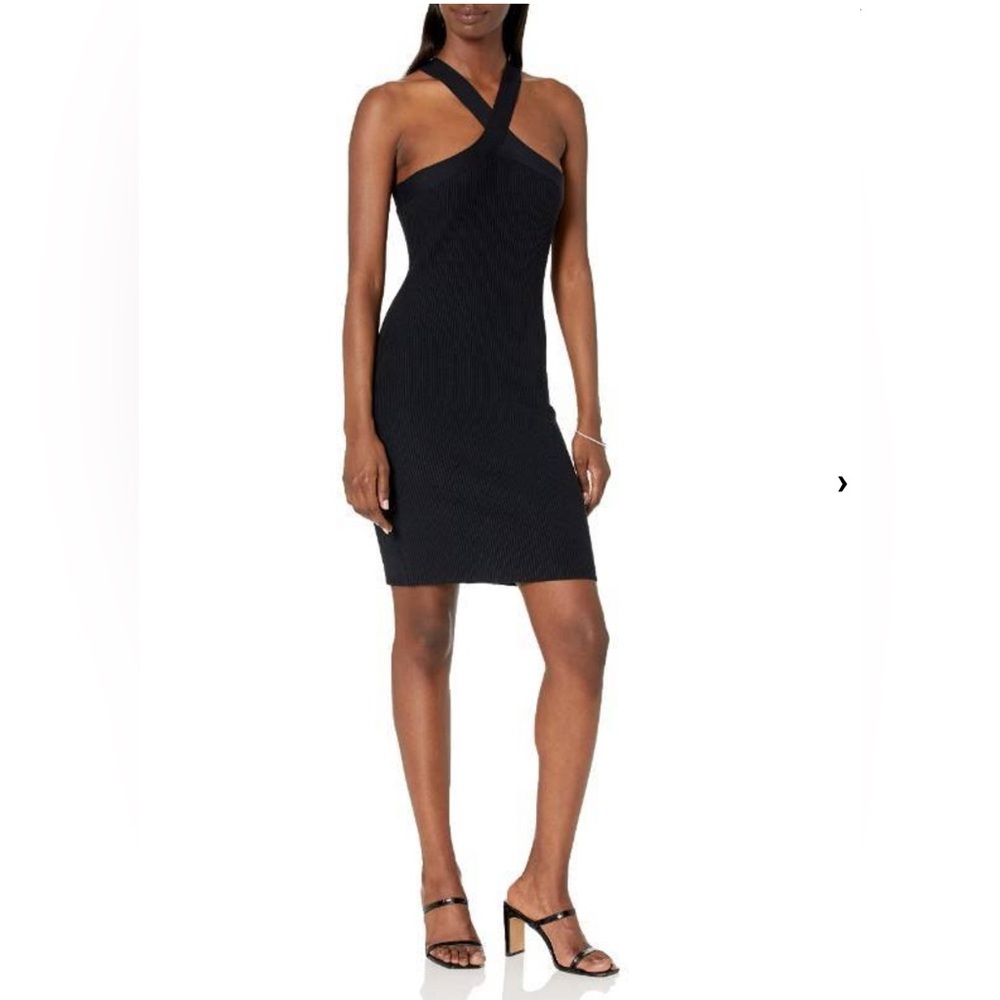 The Drop Women's Brunia Halter Mini Ribbed Dress, Black / NWT